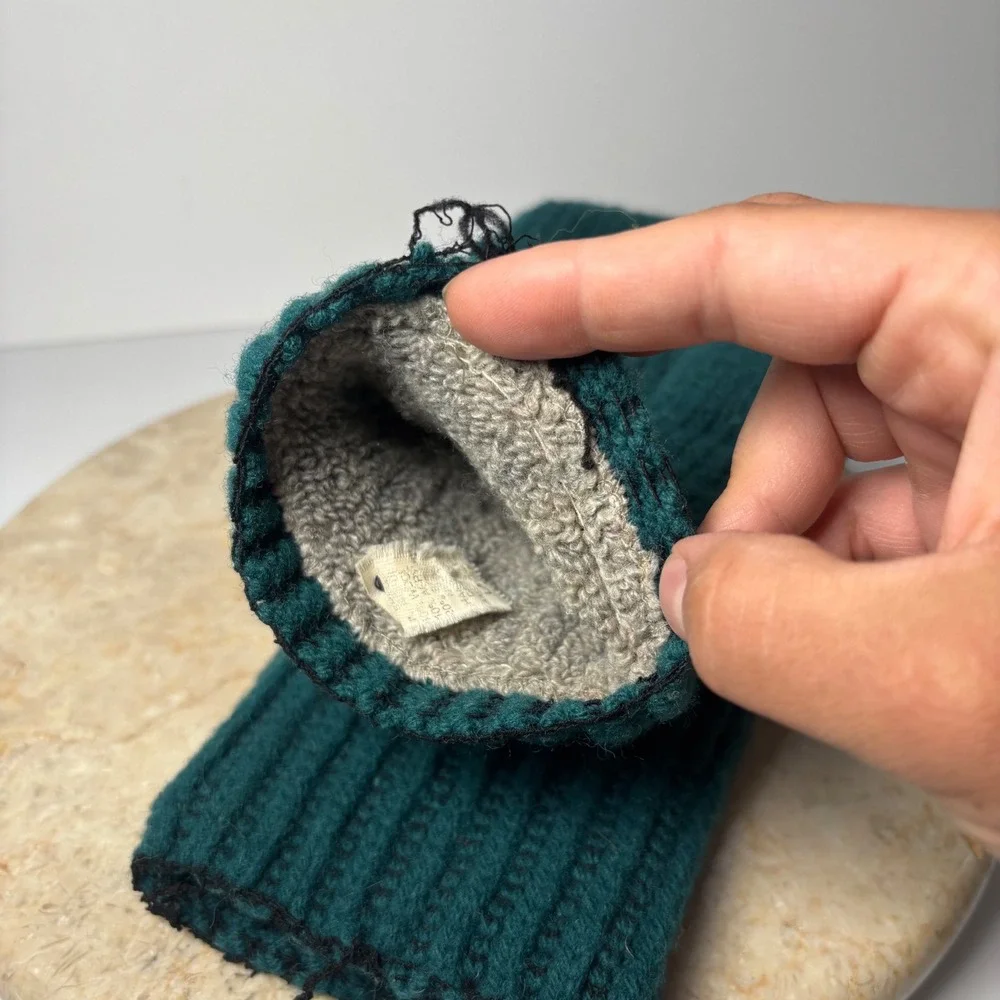 Vintage Wool Ribbed‎ Knit Mittens Large Teal Green Insulated Heavyweight Winter